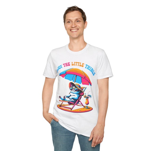Cool Cat Summer Vibes Art Print | Fun and Colorful Beach T-Shirt