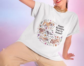 Happy Birthday Paw-ty Unisex T-Shirt, Dog Lover Gift, Animal Birthday Tee, Pet Party Shirt, Gift for Dog Parents