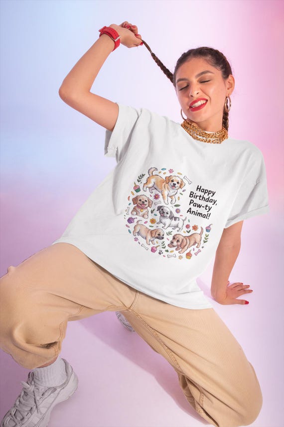 Happy Birthday Paw-ty Unisex T-Shirt, Dog Lover Gift, Animal Birthday Tee, Pet Party Shirt, Gift for Dog Parents