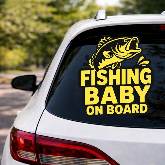 Fishing Baby On Board Sticker, Bass Fishing Car Decal, Fisherman Dad Vinyl, Outdoor Waterproof Truck Sticker