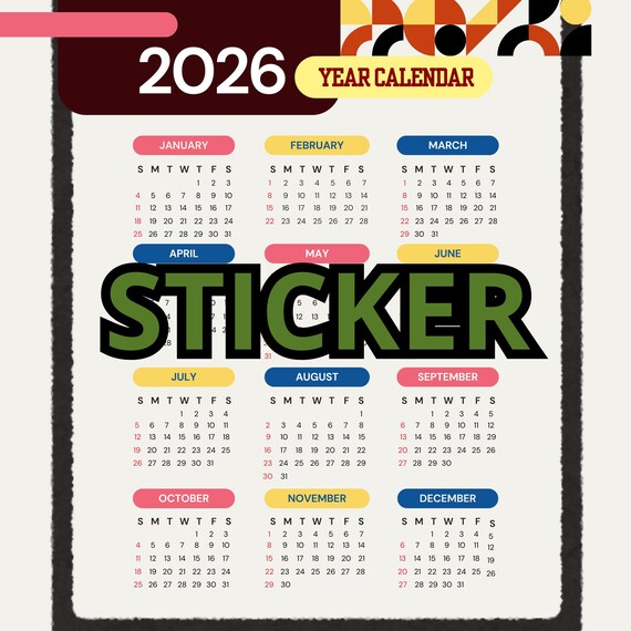 2026 Yearly Calendar Sticker for Car, Laptop, Wall, and Office Decor