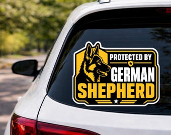 Pegatina "Protegido por Pastor Alemán", Calcomanía para mascotas troquelada, impermeable y de primera calidad, Vinilo resistente a los rayos UV para ventanas de coche, Regalo para perros