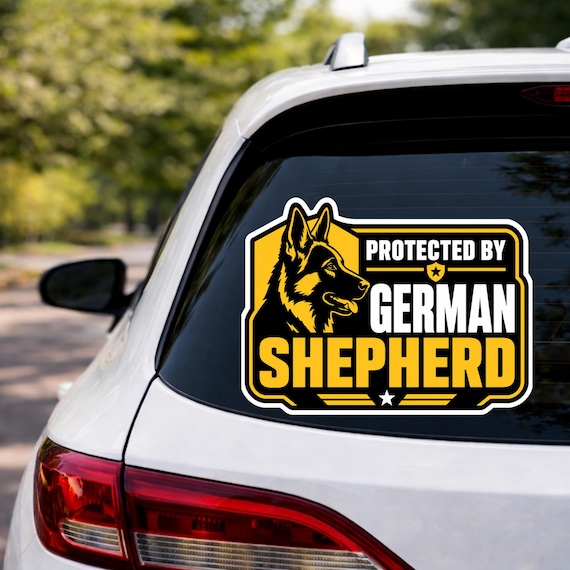 Protected by German Shepherd Sticker | Die-Cut Pet Decal, Police Badge Style