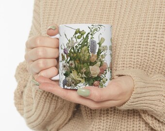 Floral Ceramic Mug 11 oz – Handmade Flower Coffee Cup, Microwave & Dishwasher Safe