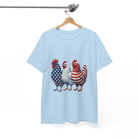 Patriotic Chicken Tee – Unisex Cotton Graphic Shirt for BBQs, Farm Life, & 4th of July