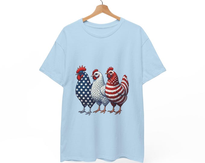 Patriotic Chicken Tee – Unisex Cotton Graphic Shirt for BBQs, Farm Life, & 4th of July