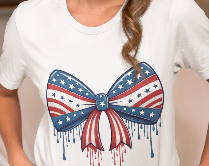 Patriotic Bow T-Shirt – Unisex USA Cotton Tee for 4th of July, Memorial Day & BBQs