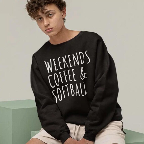 Weekends Coffee and Softball Raglan Sweatshirt | Gifts for Softball Lovers, Cozy Athletic Apparel for Dads