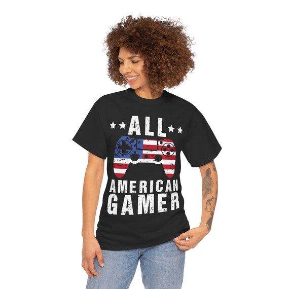 All American Gamer T‑Shirt – Patriotic Video Game Tee for 4th of July & USA Pride