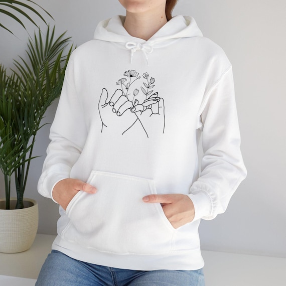 Minimalist Floral Hand Line Art Hoodie, Black and White Botanical Graphic Sweatshirt, Modern Abstract Unisex Hooded Pullover, Cozy Gift