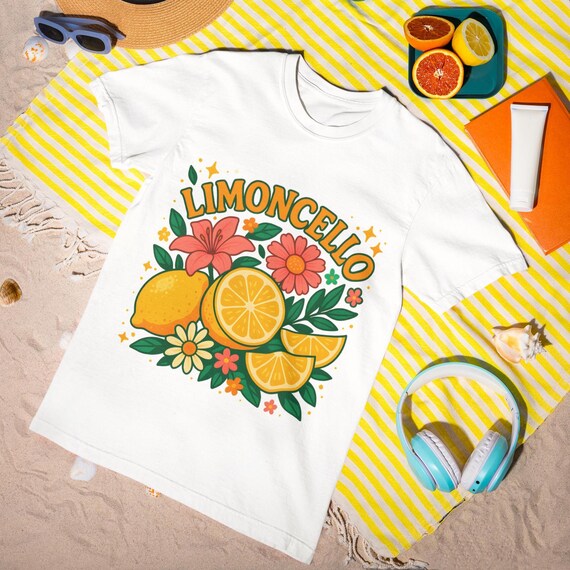 Limoncello Floral Lemon T-Shirt - Cute Citrus Summer Shirt, Italian Fruit Tee for Women, Bright Colorful Graphic