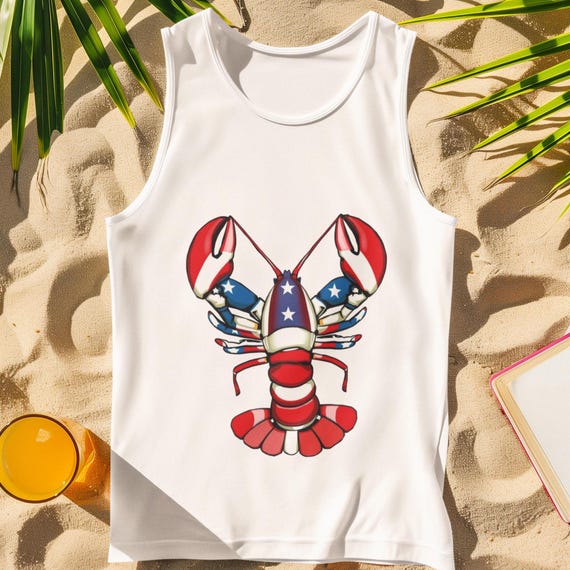 Patriotic Lobster Tank Top | Unisex 4th of July Shirt | Lobster Lover Gift | Beach BBQ Tank | Summer Casual Wear | USA Jersey Tank