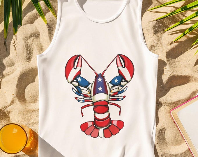 Patriotic Lobster Tank Top | 4th of July Unisex Coastal Shirt | Summer Nautical USA Beach Gift