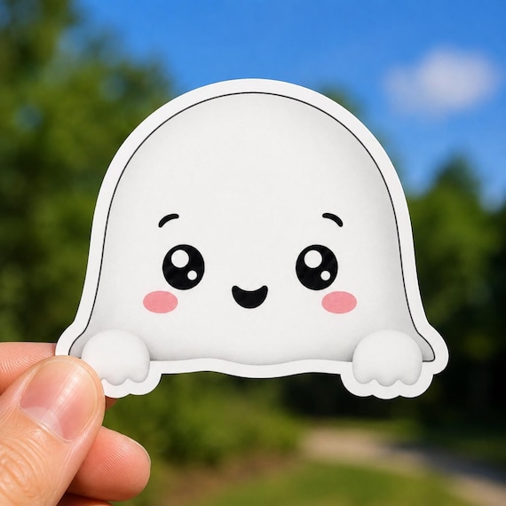 Peeking Ghost Car Decal, Cute Halloween Vinyl Sticker, Kawaii Ghost Window Decal, Spooky Season Bumper Sticker, Creepy Cute Car Accessories