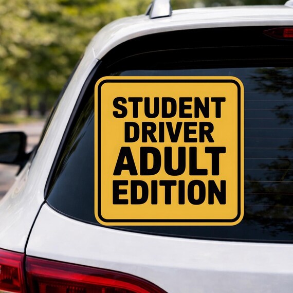 Student Driver Adult Edition Decal, Funny New Driver Sticker, Adulting Car Decal, Nervous Driver Warning Vinyl, Let Me Merge Humor Sticker