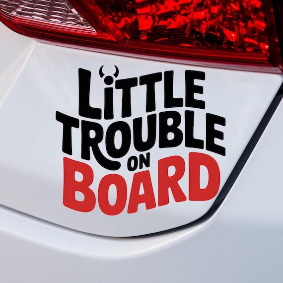 Little Trouble On Board Car Sticker, Funny Car Window Decal, Cute Devil Baby Car Decal, Unique Car Decor
