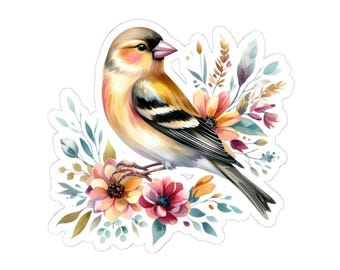 Watercolor Finch Sticker | Floral Bird Kiss-Cut Decal | Cute Nature Gift for Journals & Decor