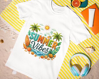Summer Vibes Unisex T-Shirt | Tropical Beach Graphic Tee | Retro Vacation Shirt for Men, Women & Teens
