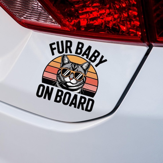 Fur Baby On Board Car Sticker Retro Cat Vinyl Decal Waterproof UV Matte Pet Lover Car Sign