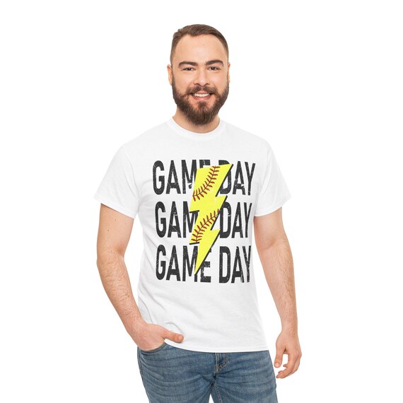 Unisex Heavy Cotton Tee - Game Day Lightning Softball Design, Bold Sports Shirt, Fun Softball Apparel for Players and Fans