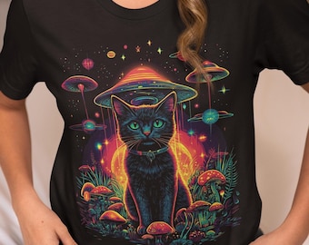 Psychedelic Cat T-Shirt – Trippy Cat Unisex Tee, Heavy Cotton Shirt for Cat Lovers, Cool Graphic Animal Gift