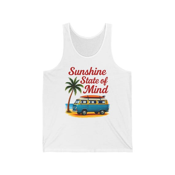 Sunshine State of Mind Tank Top - Retro Van Beach Tee, Surf & Palm Tree Summer Unisex Tank Top