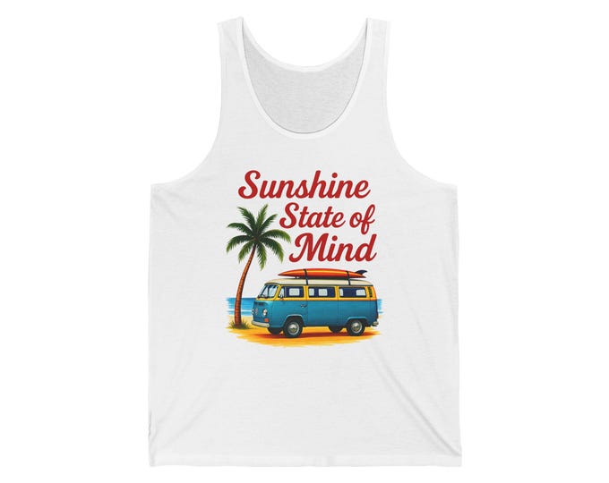 Sunshine State of Mind Tank Top | Retro Beach Van Summer Shirt | Sleeveless Vacation Tee for Men & Women