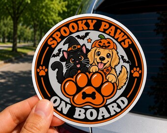 Autocollant « Pattes effrayantes à bord » | Autocollant découpé pour chien et chat d'Halloween
