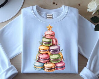Christmas Macaron Crewneck Sweatshirt, Festive Sweater, Holiday Apparel, Gifts for Foodies, Cozy Winter Wear, Unisex Sweatshirt