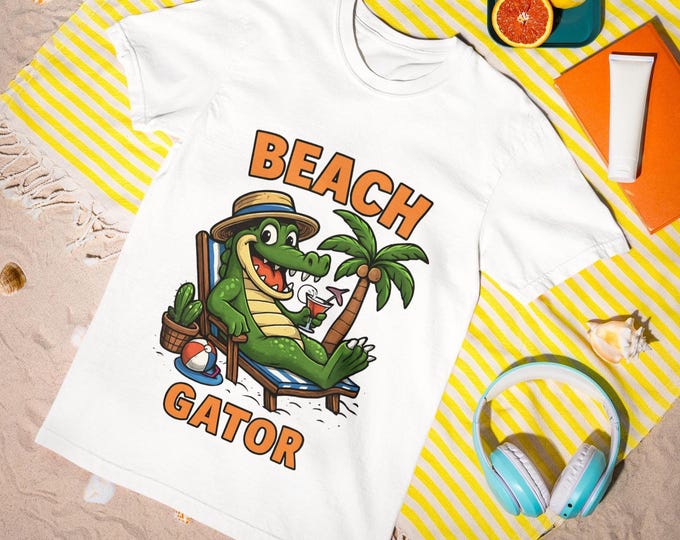 Beach Gator T-Shirt | Funny Summer Alligator Graphic Tee | Cute Unisex Vacation Shirt for Adults & Kids