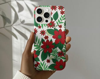 Red & Green Floral Phone Case - Slim Clear Cover, Protective Shell, Unique Flower Pattern, Stylish Summer Design, Gift for Mom