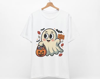 Cute Ghost Trick or Treat Pumpkin Candy Retro Halloween Shirt