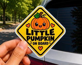 Autocollant découpé « Petite citrouille à bord » | Panneau citrouille d'automne pour Halloween