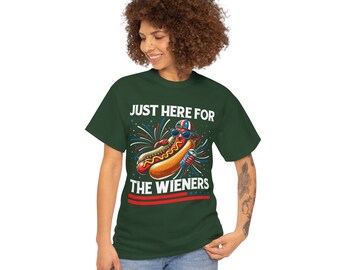 Just Here for the Wieners T‑Shirt – Funny Hot Dog BBQ Tee, Unisex Summer Party Shirt