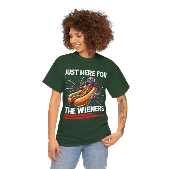Just Here for the Wieners T‑Shirt – Funny Hot Dog BBQ Tee, Unisex Summer Party Shirt