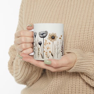 Cottagecore Floral Mug | Boho Wildflowers Pastel Coffee Cup | Vintage Ceramic Mug Gift for Her