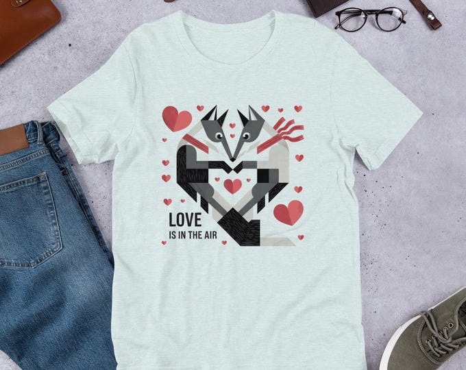 Fox Couple T-Shirt, Romantic Art Print, Valentine's Day Gift