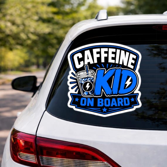 Coffee Lover Car Decal, Caffeine On Board Bumper Sticker, Iced Latte Window Decal, Cold Brew Laptop Sticker, Barista Gift for Her