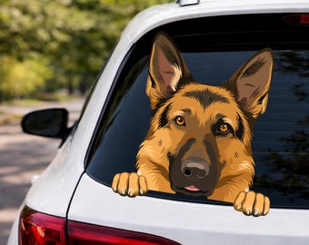 Pegatina para coche de pastor alemán asomándose, vinilo impermeable, arte para amantes de los perros