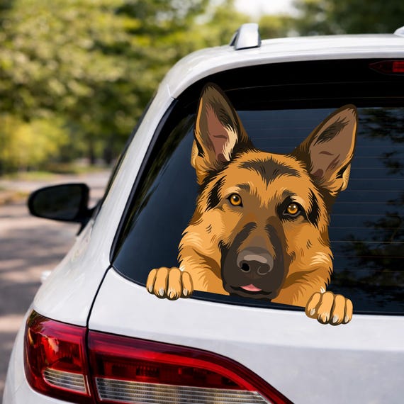 German Shepherd Peeking Car Decal, Funny GSD Window Sticker, Waterproof Vinyl, Dog Mom Gift, Pet Lover Peek Over Art