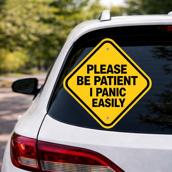 Please Be Patient I Panic Easily Decal, Funny Nervous Driver Sign, Let Me Merge Warning Vinyl, Anxious Driver Window Sticker