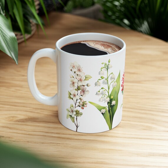 Floral Travel Mugs, Gold Floral Mugs, Vintage Floral Pattern Mugs, Ceramic Floral Design Mugs, Swear Floral Latte Mugs