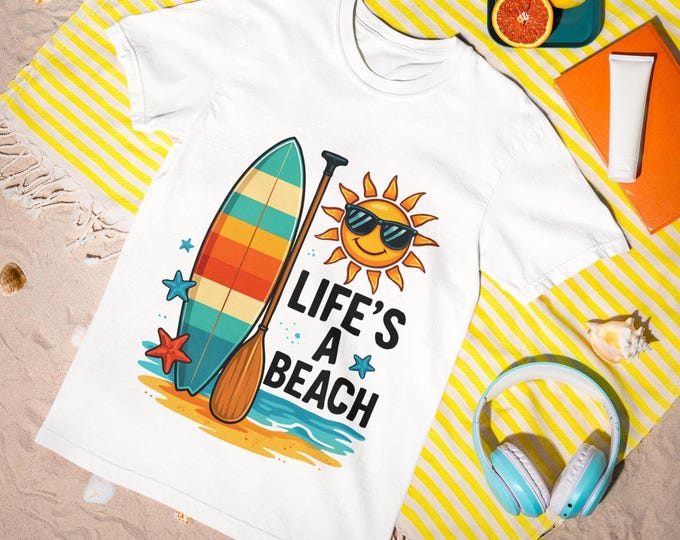 Life’s a Beach T-Shirt | Funny Surfing Summer Shirt | Retro Beach Tee for Men and Women