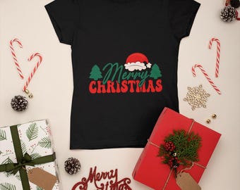 Merry Christmas T-Shirt - Festive Holiday Graphic Tee with Santa Hat