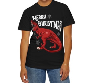 Merry Christmas T-Rex T-Shirt, Fun Dinosaur Holiday Tee, Unique Christmas Gift, Festive Dinosaur Design, Perfect for Holiday Celebrations