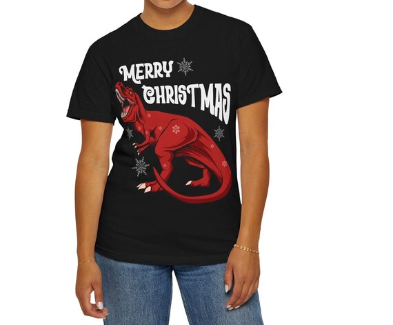 Merry Christmas T-Rex T-Shirt, Fun Dinosaur Holiday Tee, Unique Christmas Gift, Festive Dinosaur Design, Perfect for Holiday Celebrations