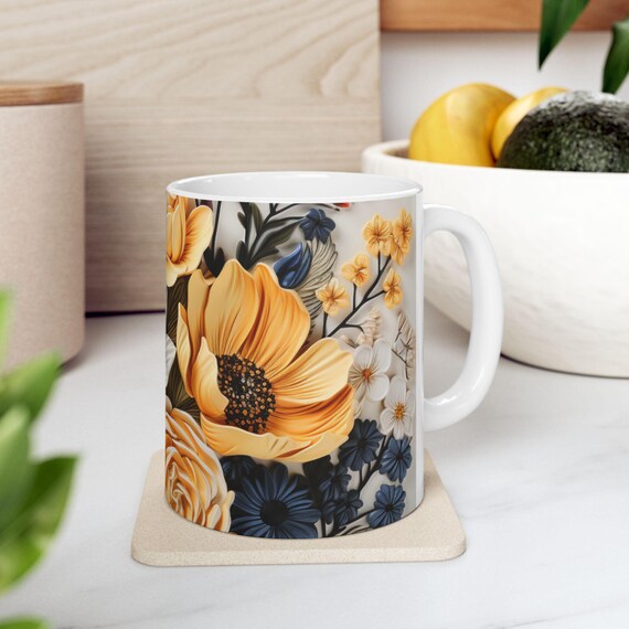 Pressed Flowers Mug – Boho Cottagecore Floral Coffee Cup, Vintage Botanical Tea Mug, Pastel Wildflower Gift for Nature or Garden Lovers