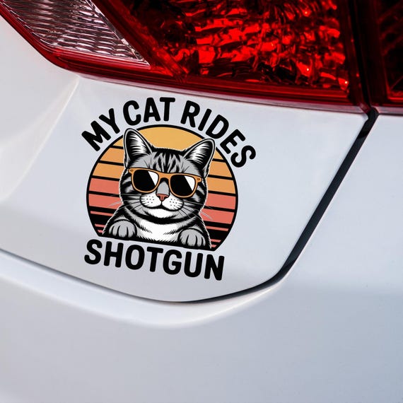My Cat Rides Shotgun Car Sticker Funny Retro Cat Vinyl Decal Waterproof UV Protected Pet Lover Car Accessory