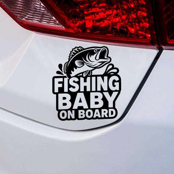 Fishing Baby On Board Sticker, Bass Fishing Car Decal, Baby Angler On Board, Fishing Dad Car Sticker, Outdoor Family Car Decal