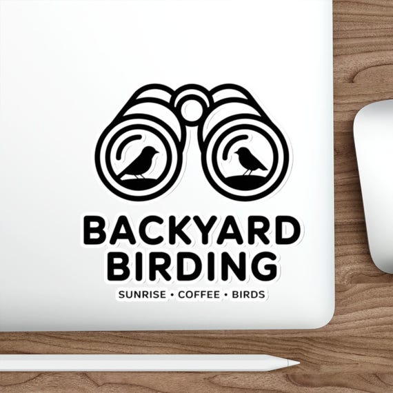 Backyard Birding stickers | Die-Cut Sticker, Binoculars with Birds, Sunrise Coffee Birds